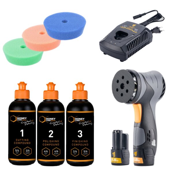 ONETech Exzenter Poliermaschine 75mm Honey Combination Politur & Pads Bundle