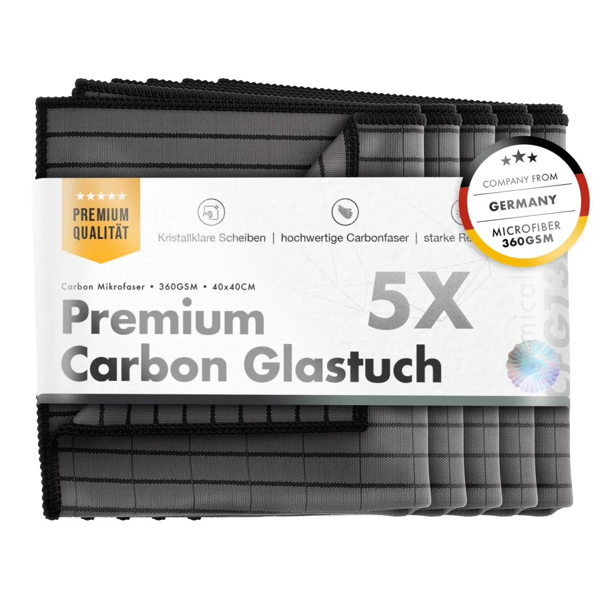 chemicalworkz Carbon Fiber Glass Towel 360GSM Glastuch 40×40cm 5Stk. Fensterreinigungstuch